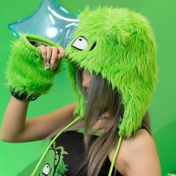 NEW ACDC RAG x Gloomy Bear x Sophie Powers Jelly Green Faux Fur Hat - Picture 5 of 7